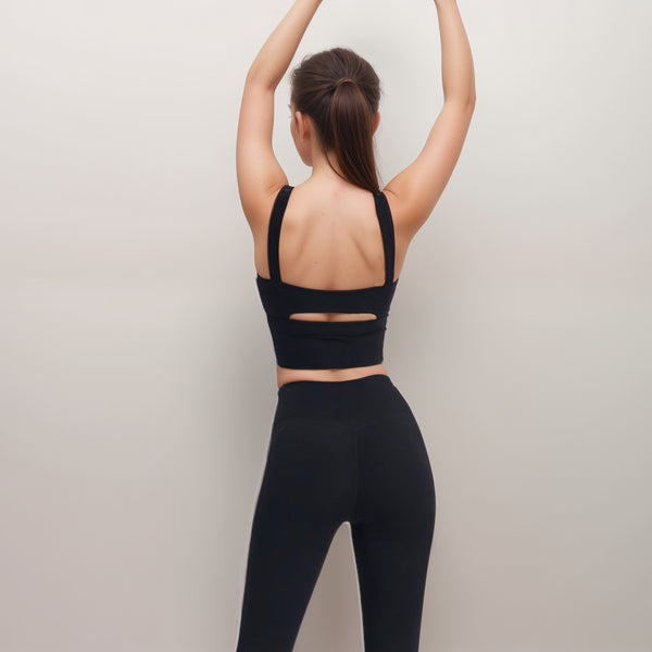 Anna Kaci Anna-Kaci Women's Square Neck Active Crop Tank Top With Contour Seams Wide Straps And Sculpting Stretch Performance Fabric