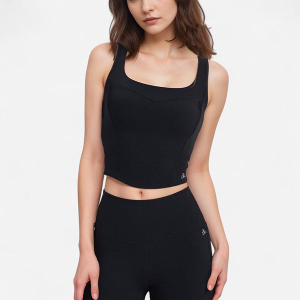 anna kaci Anna-Kaci Women's Square Neck Active Crop Tank Top with Contour Seams Wide Straps and Sculpting Stretch Performance Fabric