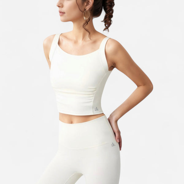 anna kaci Anna-Kaci Women's Square Neck Cropped Sports Tank Top with Wide Shoulder Straps and Smooth Seamless Finish