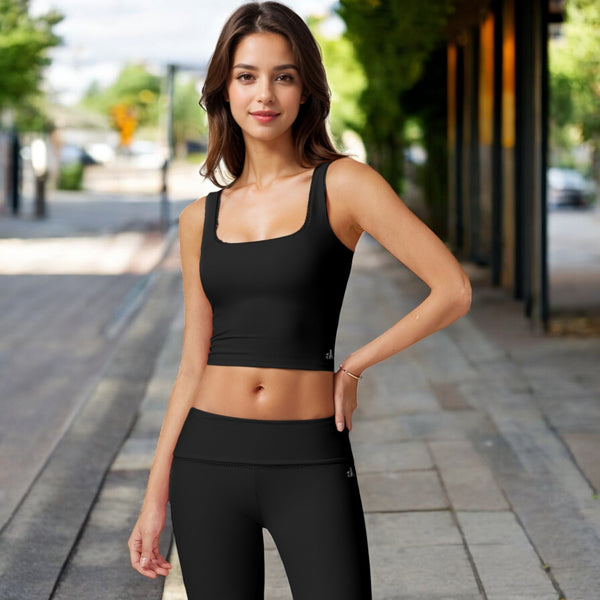 Anna Kaci Anna-Kaci Women's Square Neck Ribbed Crop Tank Top With Wide Straps