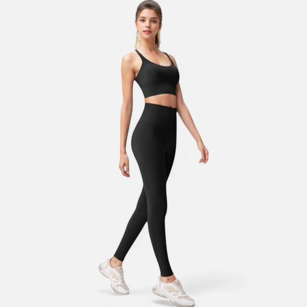 Anna Kaci Anna-Kaci Women's Strappy Back Sports Bra With Contrast Detail And Scoop Neck