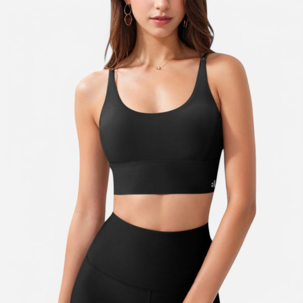 anna kaci Anna-Kaci Women's Strappy Back Sports Bra with Contrast Detail and Scoop Neck