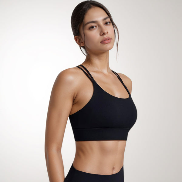 Anna Kaci Anna-Kaci Women's Strappy Sports Bra With Scoop Neckline And Double Strap Detail For Flexible Low To Medium Impact Support