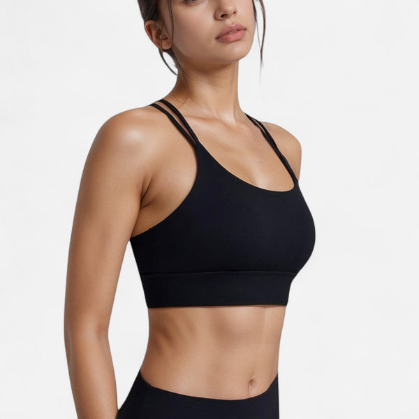 anna kaci Anna-Kaci Women's Strappy Sports Bra with Scoop Neckline and Double Strap Detail for Flexible Low to Medium Impact Support