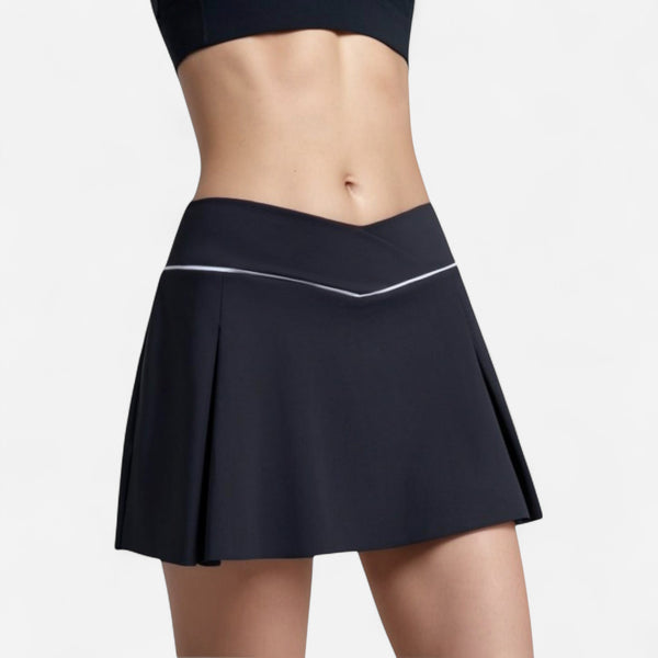 anna kaci Anna-Kaci Women's V Crossover Waist Tennis Skort with Built-In Shorts and White Trim Detail