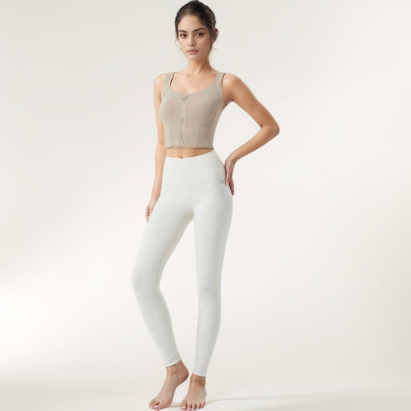 Anna Kaci Anna-Kaci Women's Zip-Up Cropped Athletic Tank Top With Built-In Bra And Contoured Seam Design