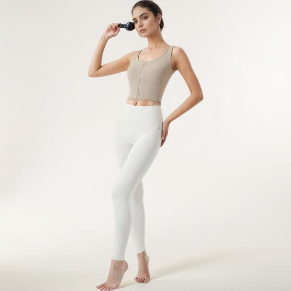 Anna Kaci Anna-Kaci Women's Zip-Up Cropped Athletic Tank Top With Built-In Bra And Contoured Seam Design