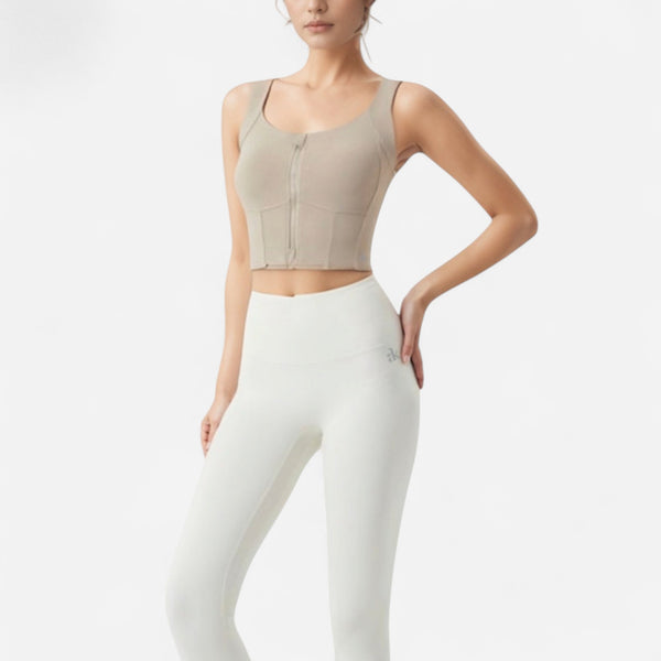 anna kaci Anna-Kaci Women's Zip-Up Cropped Athletic Tank Top with Built-In Bra and Contoured Seam Design