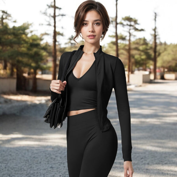 Anna Kaci Anna-Kaci Women's Zip-Up Long Sleeve Activewear Jacket With Thumbholes And High Collar