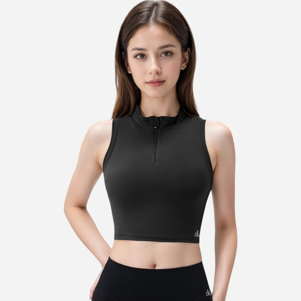 Anna Kaci Anna-Kaci Women's Zip-Up Mock Neck Crop Top With Sleeveless Design