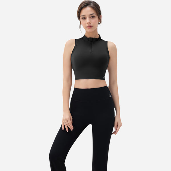 Anna Kaci Anna-Kaci Women's Zip-Up Mock Neck Crop Top With Sleeveless Design