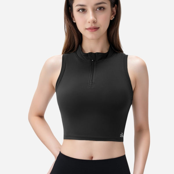anna kaci Anna-Kaci Women's Zip-Up Mock Neck Crop Top with Sleeveless Design