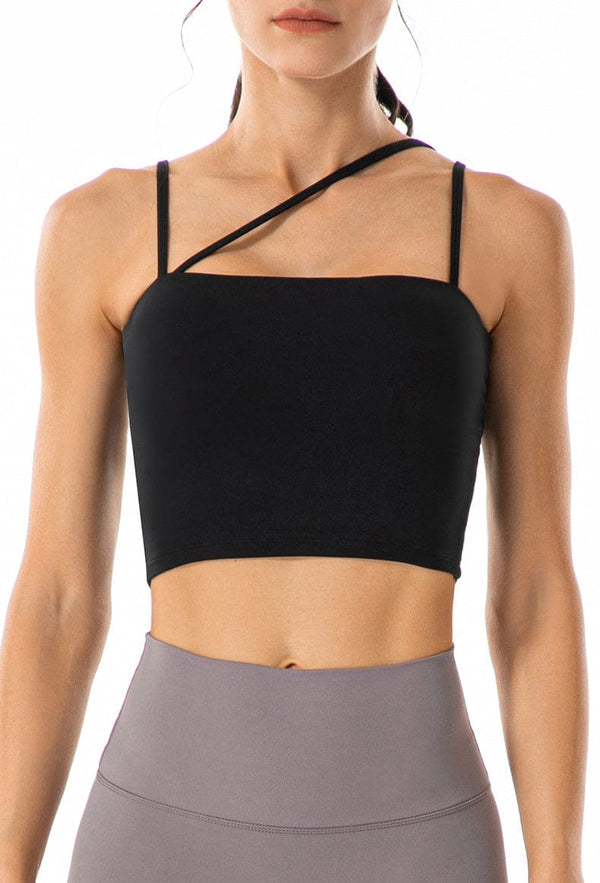 Anna Kaci Asymmetrical Cut-Out Strappy Longline Sports Bra Tank