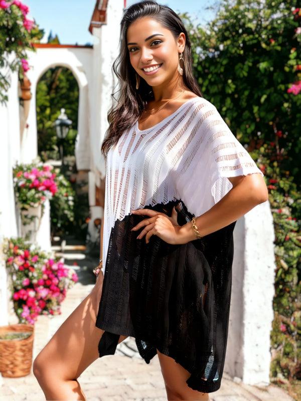 Anna Kaci Beach Crochet Mesh Bikini Two Tone Cover Up