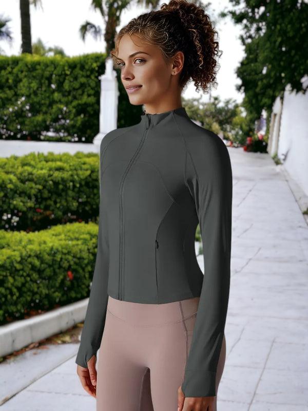 Anna Kaci Breathable Stand Up Collar Long Sleeved Zippered Sports Top