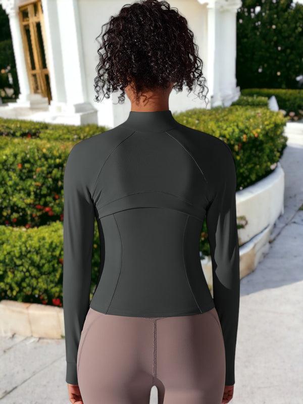 Anna Kaci Breathable Stand Up Collar Long Sleeved Zippered Sports Top