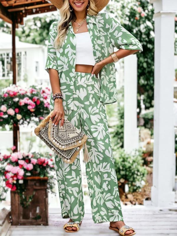 Anna Kaci Casual Printed Button Down Top And Straight Leg Bottom Set