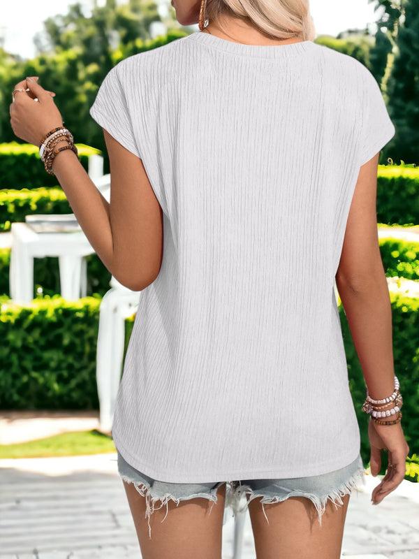 Anna Kaci Casual Round Neck Pocket Detailed Short Sleeved Blouse