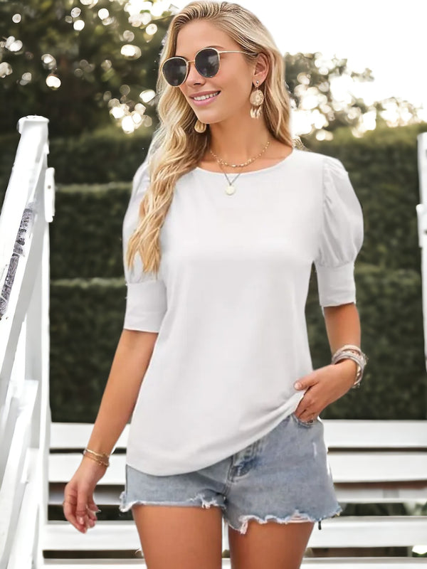 Anna Kaci Casual Round Neck Puff Sleeved Blouse For Women
