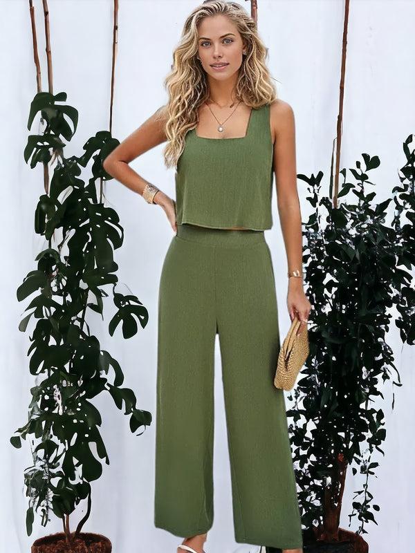 anna kaci Casual Sleeveless Square Neck Crop Vest And Trouser Suit