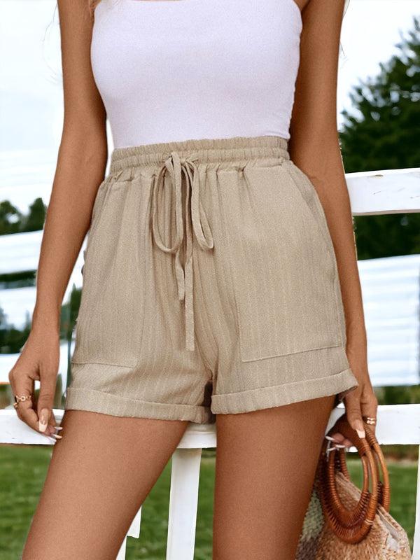 anna kaci Casual Textured Shorts with Tied Rolled Hem