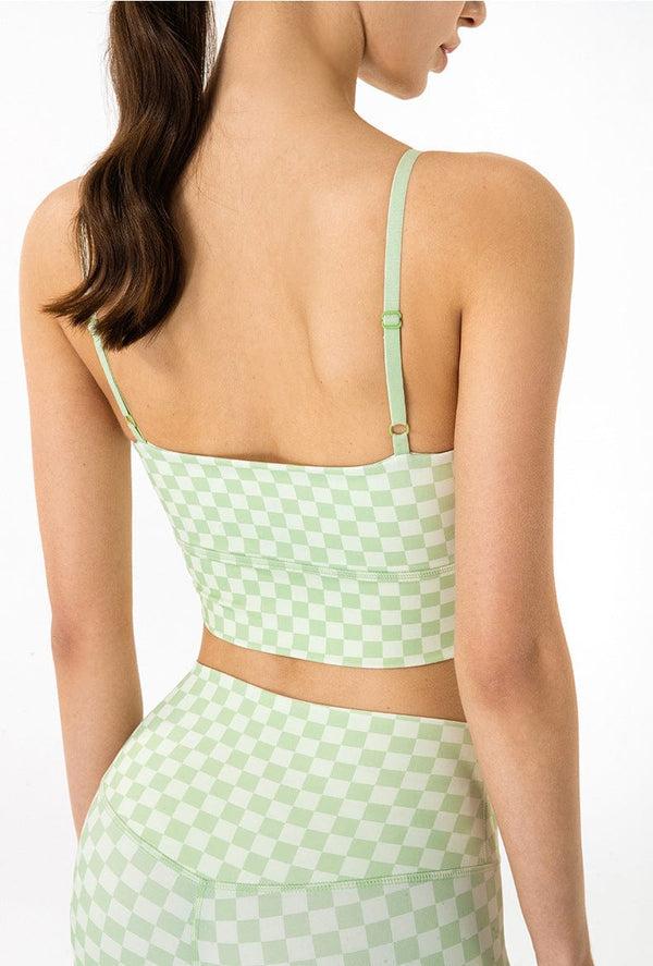 Anna Kaci Checkered Adjustable Thin Strap Longline Sports Bra