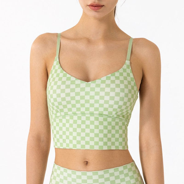 anna kaci Checkered Adjustable Thin Strap Longline Sports Bra