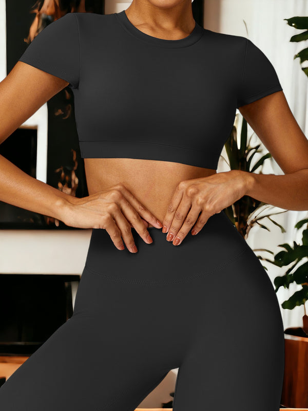 Anna Kaci Compression Tight Fitting Short Sleeved Sports Top