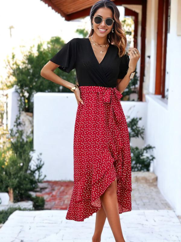 Anna Kaci Contrast Color One Piece Printed V-Neck Wrap Dress