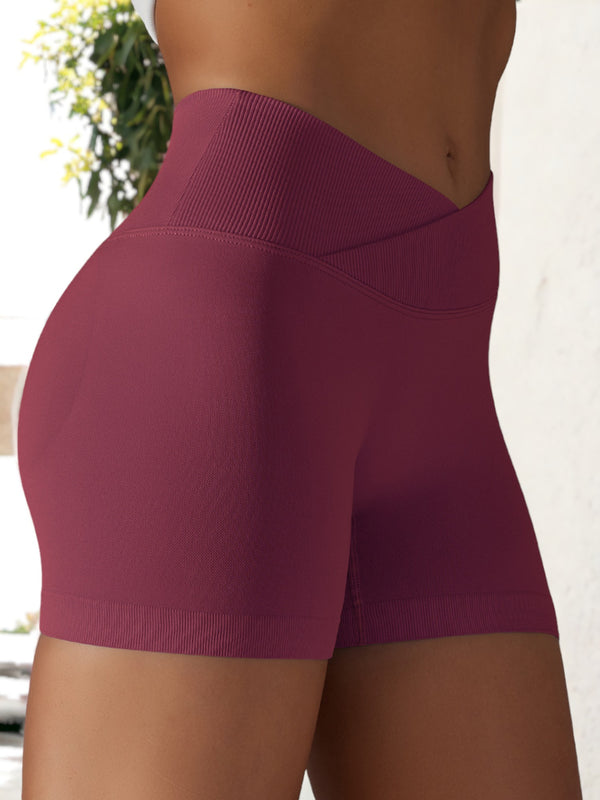 Anna Kaci Cross Waist Hip Tight Seamless Yoga Sports Shorts