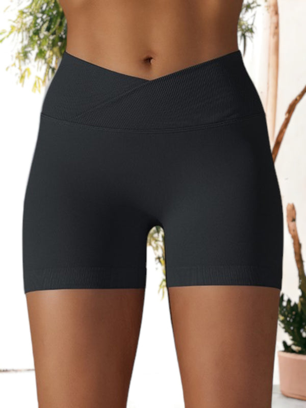 Anna Kaci Cross Waist Hip Tight Seamless Yoga Sports Shorts