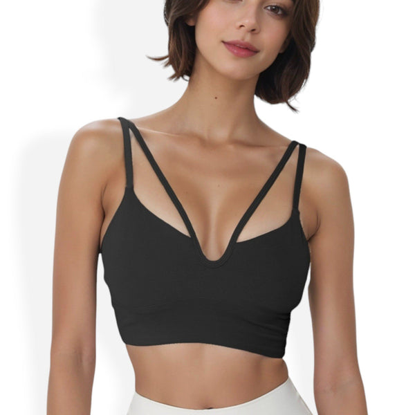 anna kaci Deep V-Neck Double Strap Bralette with Supportive Underband and Minimalist Design