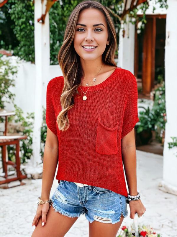 Anna Kaci Dolman Sleeve Front Pocket Knit Top Pullover Sweater