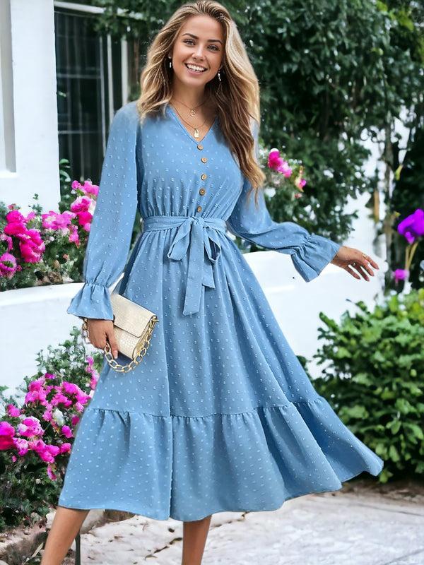 Anna Kaci Elegant V-neck Slim Temperament Long Dress