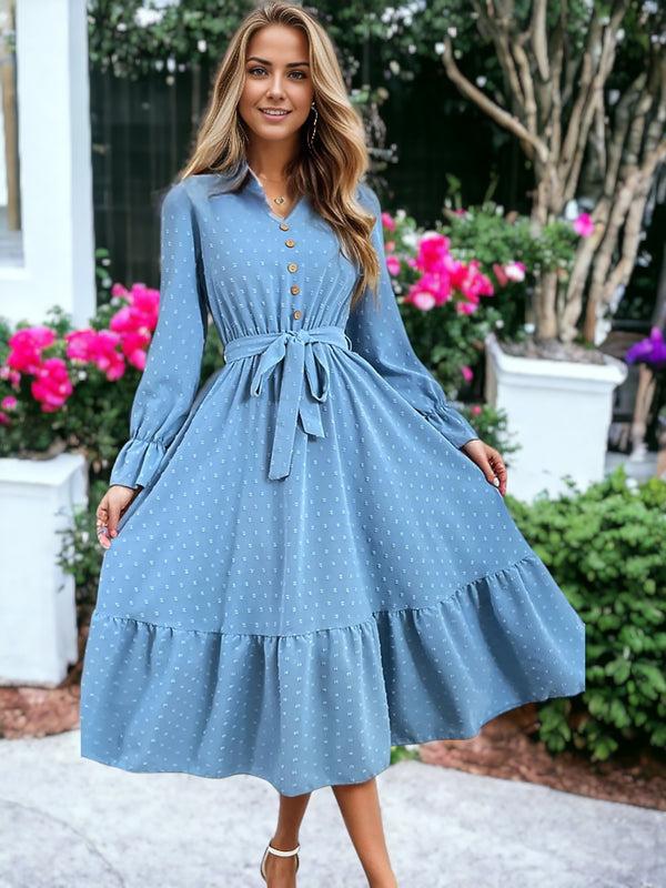 anna kaci Elegant V-neck Slim Temperament Long Dress