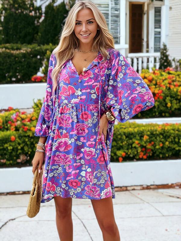 Anna Kaci Floral Printed Bishop Sleeve Smock Dress For Women For Girls For Her