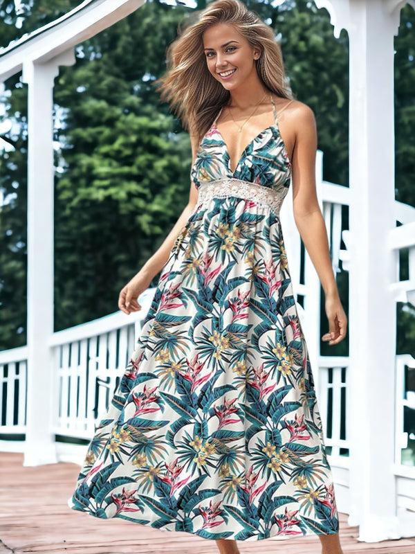 Anna Kaci Floral Printed Cami Top V-Neck Summer Midi Dress