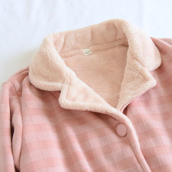 Anna Kaci Fur-Lined Gingham Print Pajama Coordinates