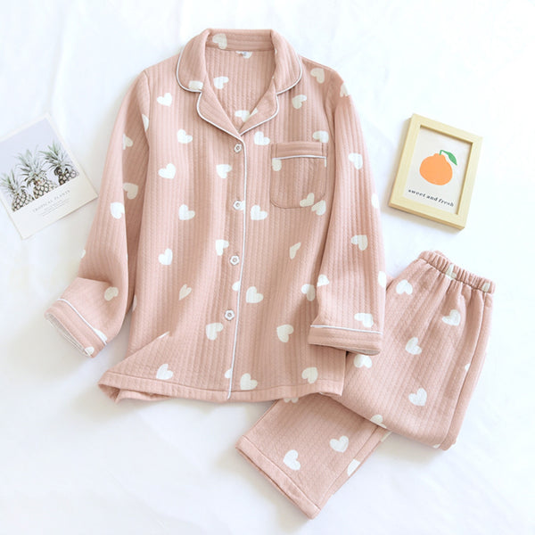 anna kaci Heart Pattern Textured Pajama Coordinates