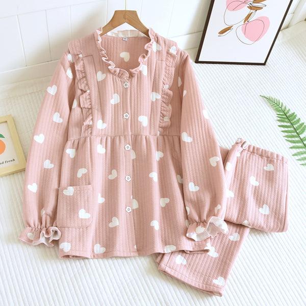 anna kaci Heart Print Blouse and Pajama Coordinates
