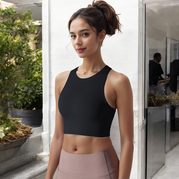 Anna Kaci High Neck Sports Brawith Racerback Design And Seamless Fit