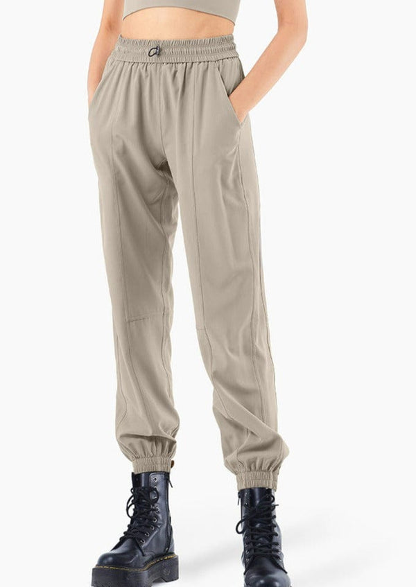 Anna Kaci High Rise Contouring Seam Drawstring Ruched Joggers