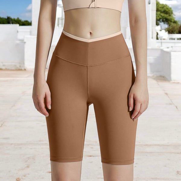 Anna Kaci High Waist Knee-Length Biker Shorts With Contrast Waistband