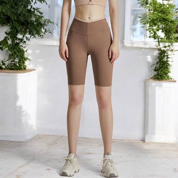 Anna Kaci High Waist Knee-Length Biker Shorts With Contrast Waistband