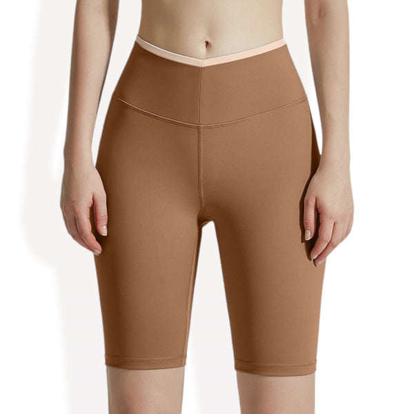 anna kaci High Waist Knee-Length Biker Shorts with Contrast Waistband