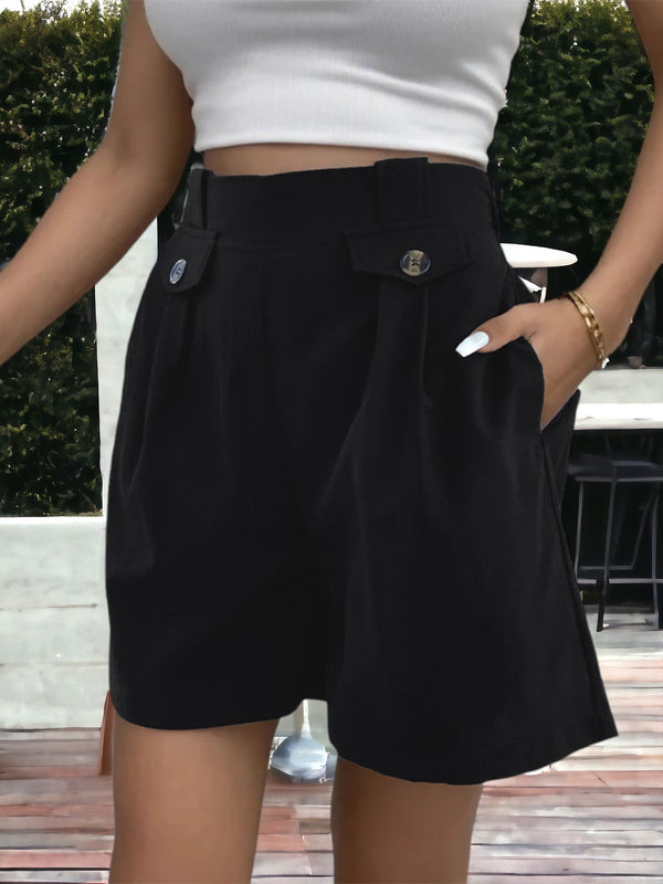 Anna Kaci High Waisted Buttoned Pocket Design Shorts