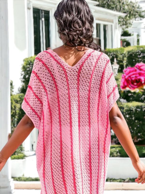 Anna Kaci Knitted Bikini Stripe Dolman Beach Cover Up