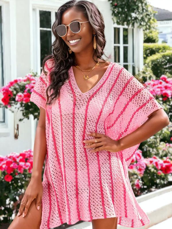 anna kaci Knitted Bikini Stripe Dolman Beach Cover Up