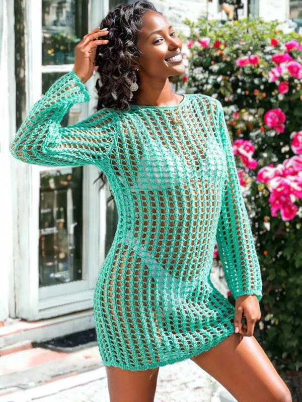 Anna Kaci Knitted Crochet Mesh Tunic Bikini Cover Up