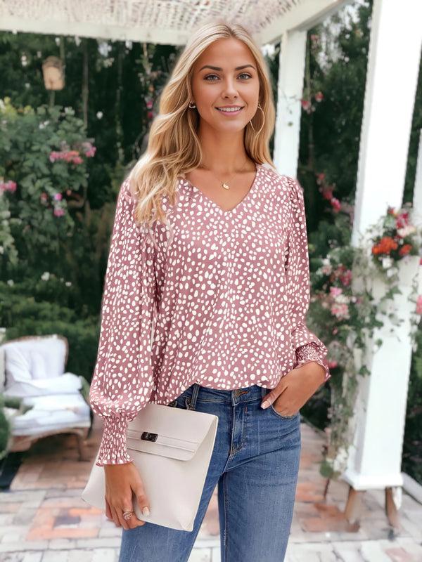 Anna Kaci Long Sleeve Light V-Neck Bishop Sleeve Leopard Blouse